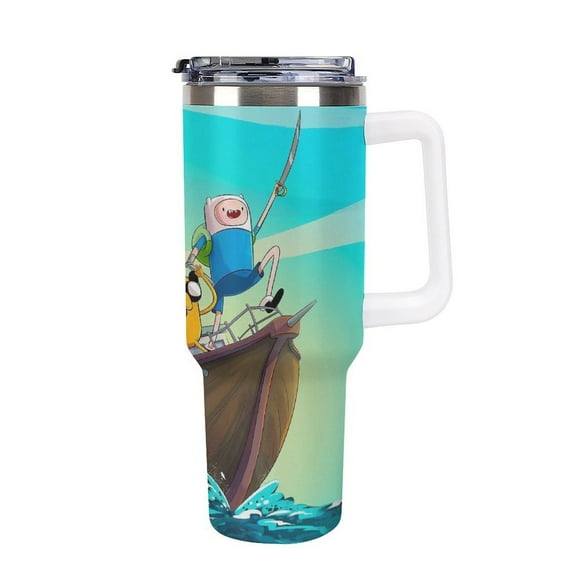Adventure Time Stainless Steel Tumbler with Handle and Straw Fits in Standard Cup Holder 40 OZ