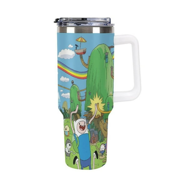Adventure Time Stainless Steel Tumbler with Handle and Straw Fits in Standard Cup Holder 40 OZ