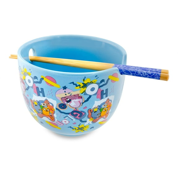 Adventure Time Toss Print Ceramic Ramen Dinnerware Set | Includes 20-Ounce Noodle Bowl and Wooden Chopsticks