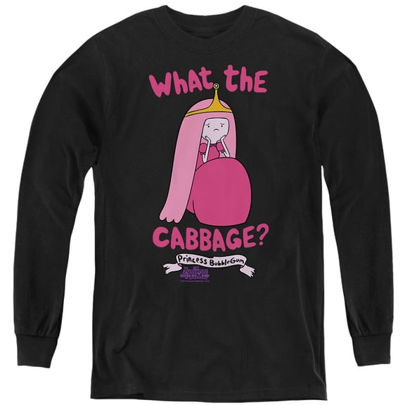 Adventure Time What The Cabbage Kids Long Sleeve T Shirt (Large) for Youth Boys and Girls, Black