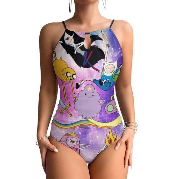 Adventure Time Women's One-piece Swimsuit Bathing Suits High Neck Tummy Control Swimwear Swim Suit L