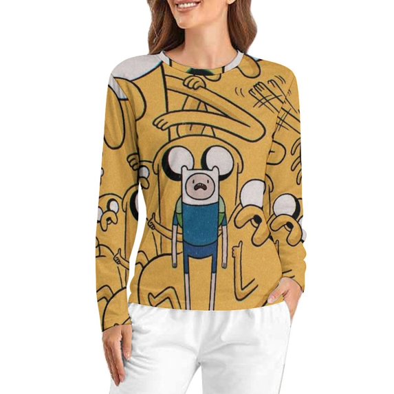 Adventure Time Women's Pajama Top 3D Digital Print Sleepwear Trendy Crewneck Pullovers Long Sleeve Shirts 3XL