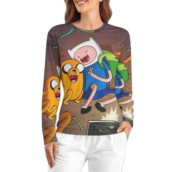 Adventure Time Women's Pajama Top 3D Digital Print Sleepwear Trendy Crewneck Pullovers Long Sleeve Shirts 5XL