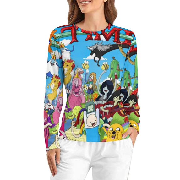 Adventure Time Women's Pajama Top 3D Digital Print Sleepwear Trendy Crewneck Pullovers Long Sleeve Shirts S