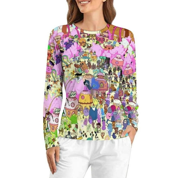 Adventure Time Women's Pajama Top 3D Digital Print Sleepwear Trendy Crewneck Pullovers Long Sleeve Shirts XS