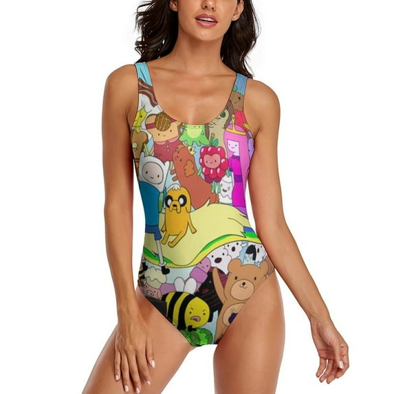 Adventure Time Womens Bathing Suits One Piece Swimsuits Cute Bikini Printed Swimwear Cover Up Dress L