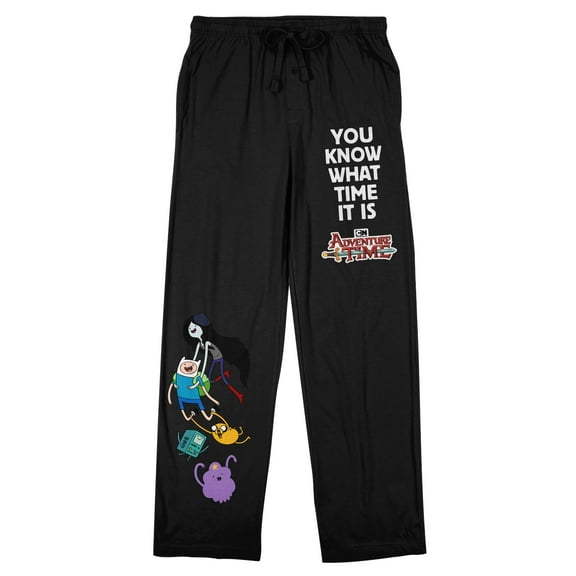 Adventure Time You Know What Time It Is Men's Black Drawstring Sleep Pants-Small