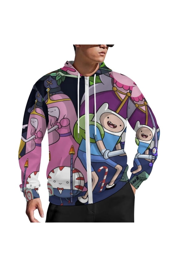 Adventure Time Zip Up Hoodies Unisex Realistic 3D Print Sweatshirt Long Sleeve Hooded Jacket Coat 2XL