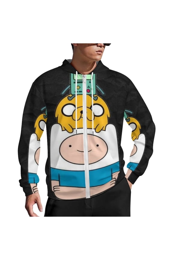 Adventure Time Zip Up Hoodies Unisex Realistic 3D Print Sweatshirt Long Sleeve Hooded Jacket Coat 5XL