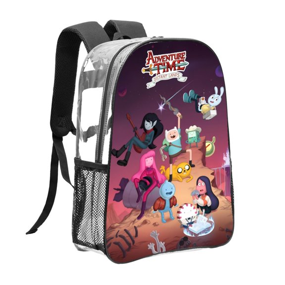 Adventure Time-theme Clear Backpack Heavy Duty Transparent Bag See Through Bookbag for Work, Sport, College, Travel12.2X16.9"(31X43cm)