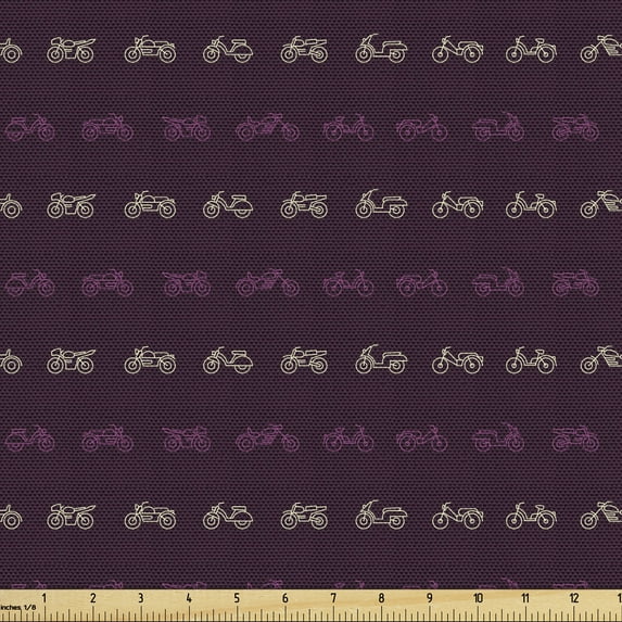 Ambesonne Adventure Fabric by the Yard Upholstery, Motorcycles and Mopeds, 2 Yards, Dark Maroon Dark Magenta