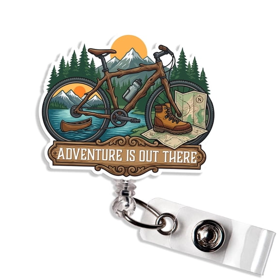 Adventure is Out There Badge Reel Nature Lovers Hiking Biker Mountain Sport Badge Holder Gift for Nurse Teacher