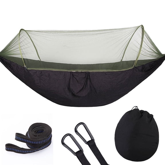 Nature's Embrace, Easy Setup, Waterproof Net Camping Hammock for Two, Black, Portable Paradise with High Tenacity Suspension Rope and Heavy Duty Parachute Nylon