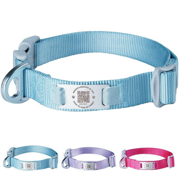 Adventuremore Smart ID Tag QR Code Nylon Dog Collar - Prevents Small, Medium, Large Dogs from Getting Lost at Night, Displays Owner and Pet Details - Durable, Adjustable, Thick-Teal-Large