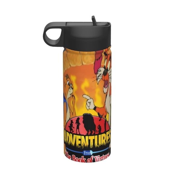 Adventures from the Book of Virtues Kids Insulated Water Bottle With Straw - 18 Oz Stainless Steel Double Wall Vacuum Cup, Leakproof, Bpa Free, Suitable For Boys And Girls