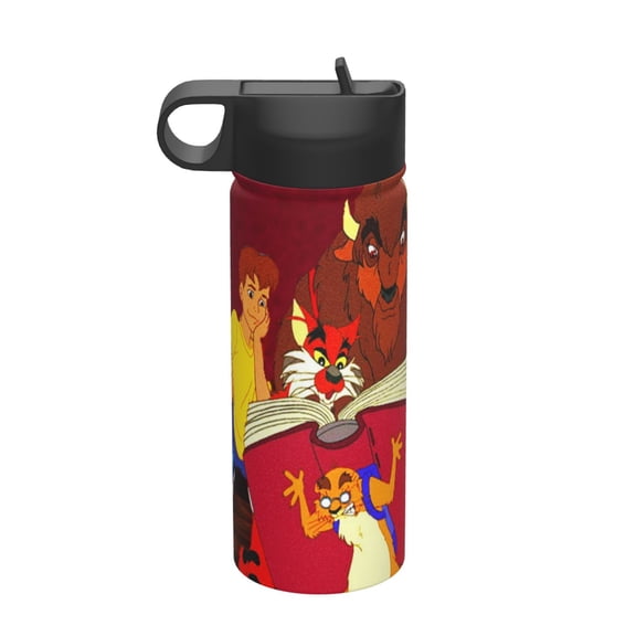 Adventures from the Book of Virtues Kids Insulated Water Bottle With Straw - 18 Oz Stainless Steel Double Wall Vacuum Cup, Leakproof, Bpa Free, Suitable For Boys And Girls