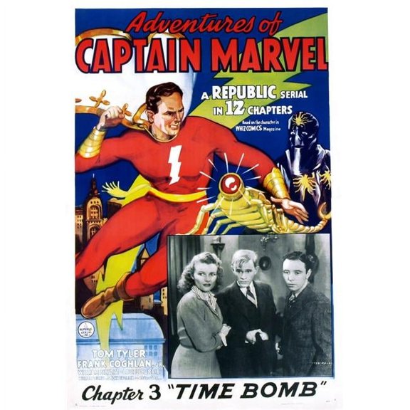 The Adventures of Captain Marvel Chapter 3 - Time Bomb Center - Tom Tyler Inset Photo From Left - Louise Currie William Benedict Frank Coghlan Jr. 1941 Movie Poster Masterprint - 11 x 17