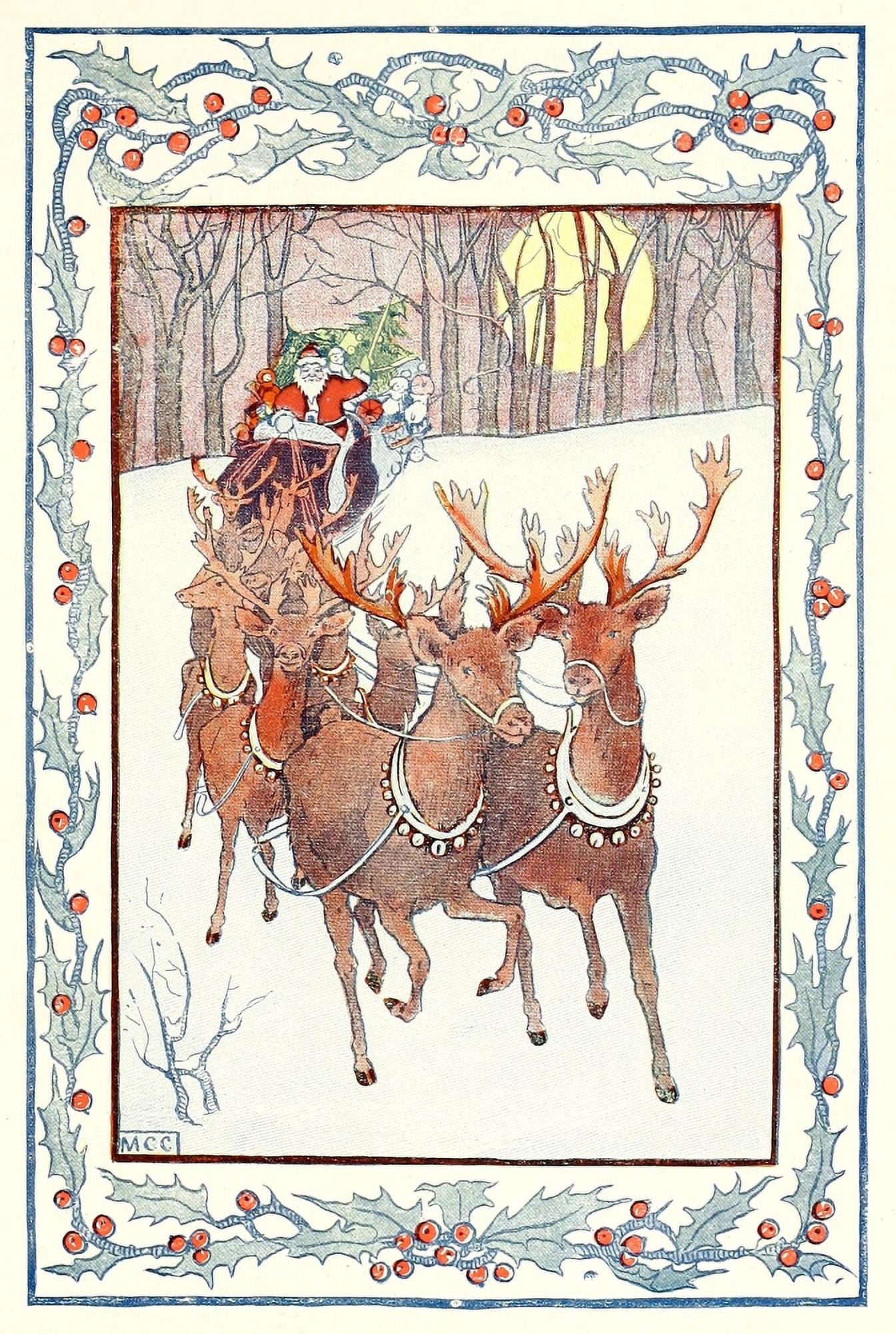 Adventures of Santa Claus 1902 Santa & sleigh Canvas Art - Mary C Clark (24 x 36)