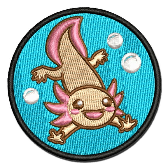 Adventurous Axolotl Salamander Applique Multi-Color Embroidered Hook & Loop Patch - 2.0 Inch Mini