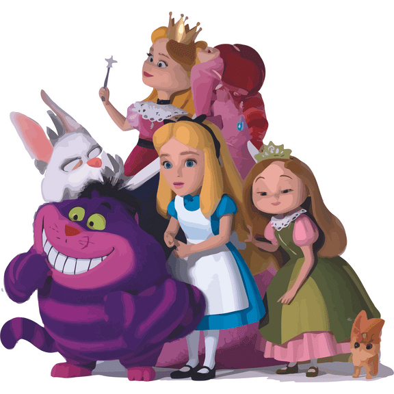 Adventurous Cartoon Wall Decal Decoration Alice in Wonderland Characters Cheshire Cat White Rabbit Holiday Gift Ideas Wall Decals Birthday Sticker - Size: 10 In(W) x 9 In(H)