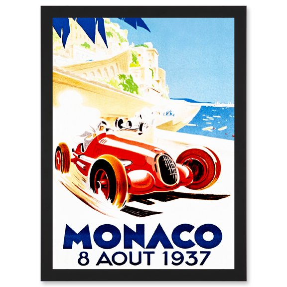 Advert Racing Car Monaco 1937 Grand Prix A4 Artwork Framed Wall Art Print