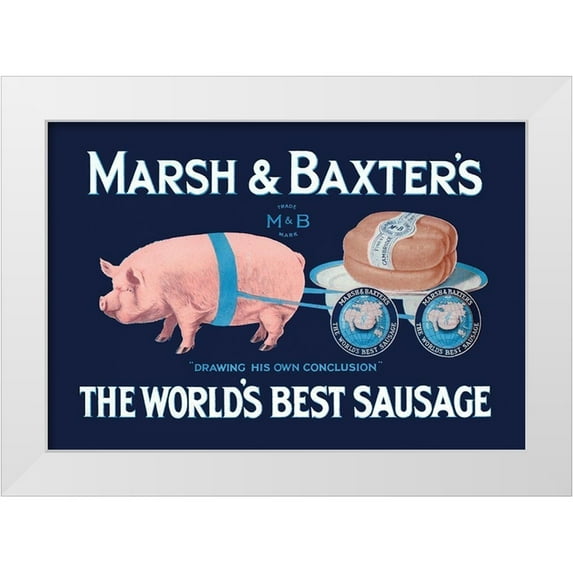 Advertisement 14x11 White Modern Wood Framed Museum Art Print Titled - Pigs and Pork: Marsh and Baxters Worlds Best Sausage