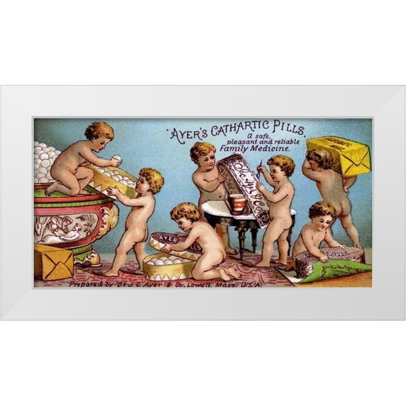 Advertisement 24x14 White Modern Wood Framed Museum Art Print Titled - Ayers Cathartic Pills