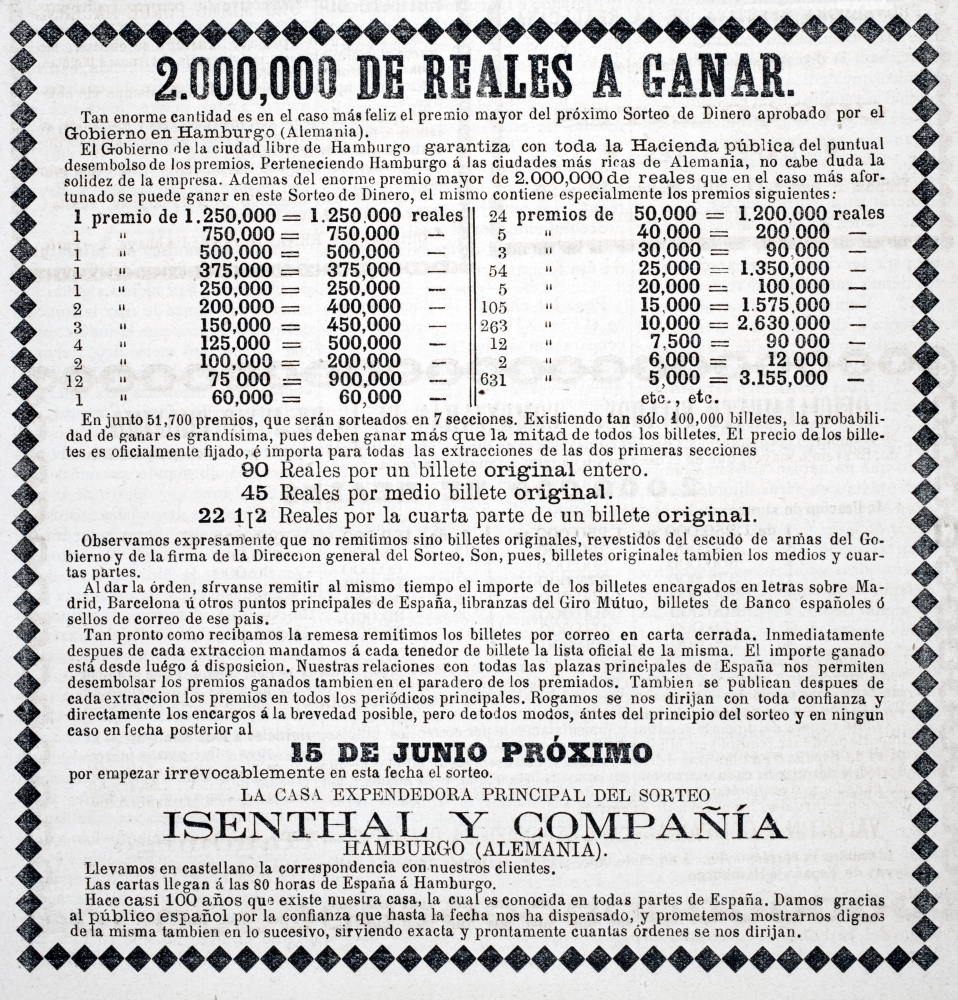 Advertisement For German Lottery In 1880 Edition Of Spanish Publication Revista Popular De Conocimientos Utiles Canvas Art - Ken Welsh Design Pics (24 x 24)