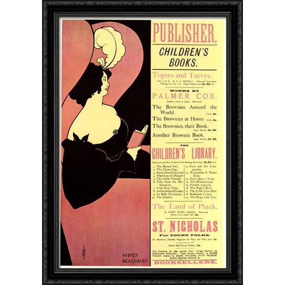 Advertisement for Children's Books 28x40 Large Black Ornate Wood Framed Canvas Art by Aubrey Beardsley