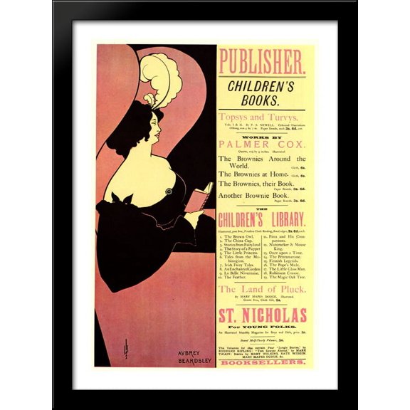 Advertisement for Children's Books 28x40 Large Black Wood Framed Print Art by Aubrey Beardsley