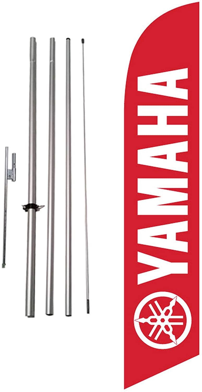 Advertising Feather Banner Swooper Flag Sign with Flag Pole Kit and Ground Stake, Red, Compatible with Yamaha Motorcyles Authorized Dealer Lots