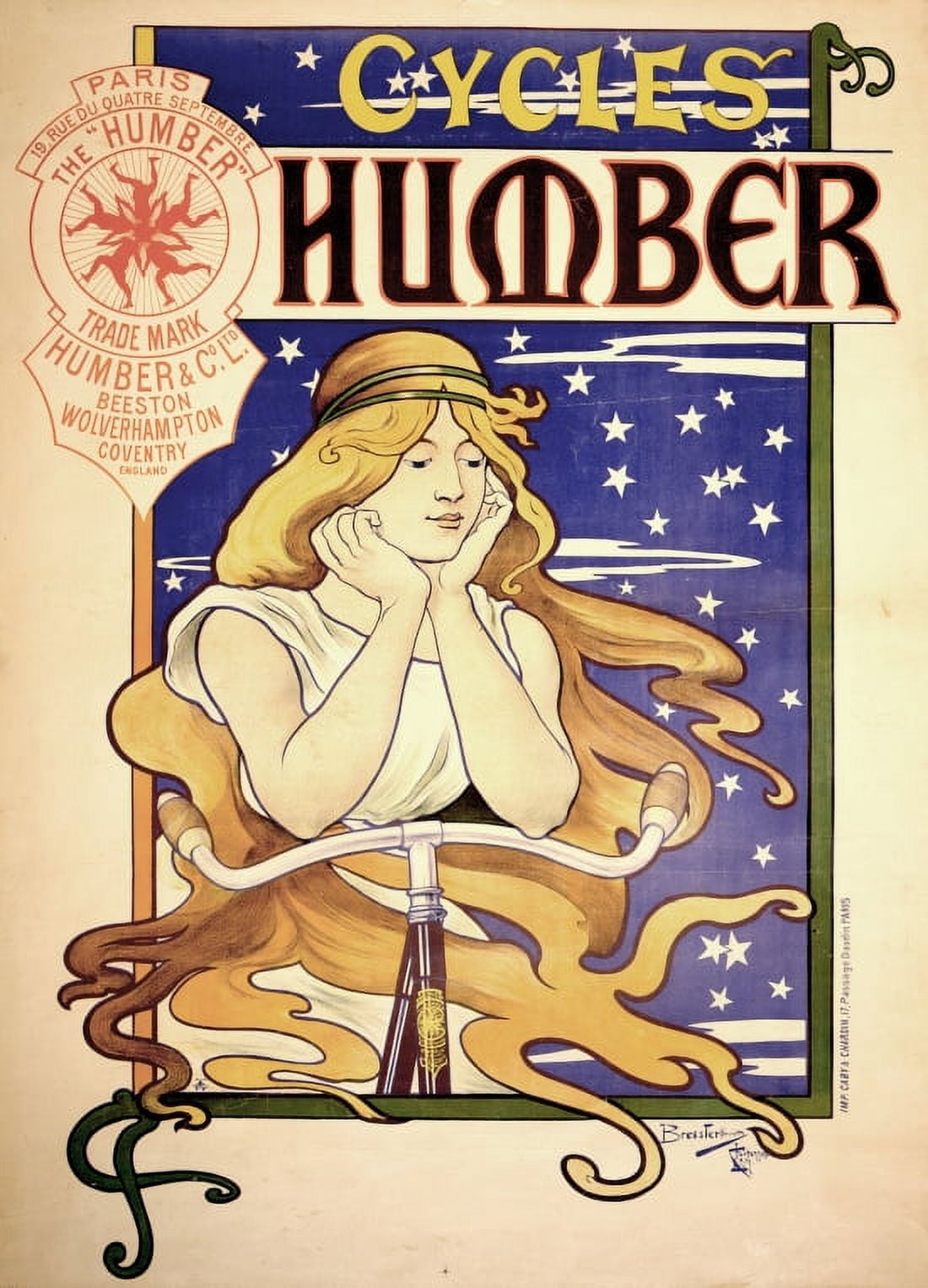 Advertising Humber Cycles Bicycles Bressler Henriette 1895 Canvas Art - (36 x 54)
