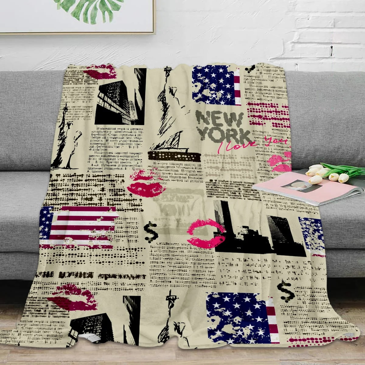 Advertising newspaper retro flannel blanket travel picnic blanket