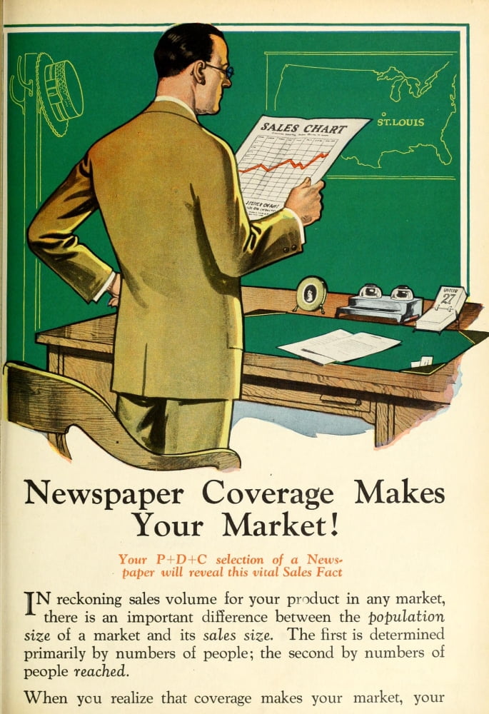Advertising & Selling Magazine 1926 Newspaper coverage makes your market Canvas Art - Unknown (24 x 36)