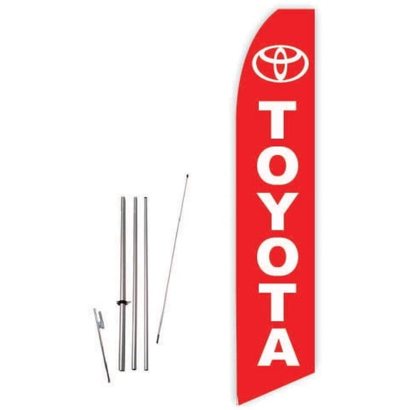 Advertising Swooper Feather Flag Sign for Toyota Red - Complete with 15ft Pole Set and Ground Spike