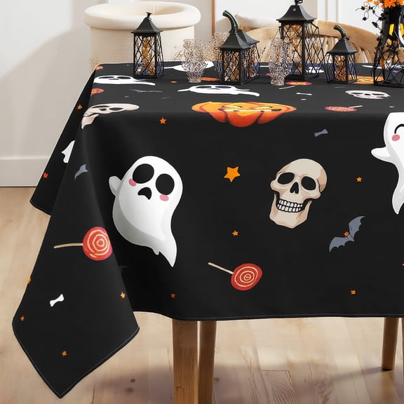 Advgears Halloween Tablecloth, Pumpkin Bat Ghost Skull Party Tablecloth for Holiday Kitchen Dinning Picnic, Halloween Decor 60 x 83 Inch