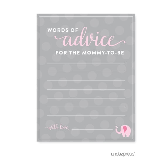Koyal Wholesale Girl Elephant Baby Shower Collection – Advice for Mom & Dad Game Cards, 20-Pack