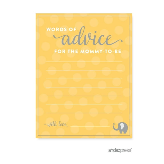 Advice Cards Yellow Gender Neutral Elephant Baby Shower Games, 20-Pack