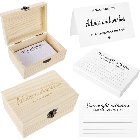 Advice And Wishes Cards Kit- 50 Pcs Advice Cards Wedding Card Box and Tent Card Pine Wood Smooth Finish and Double-Sided Writeable Advice Cards For Bridal Shower