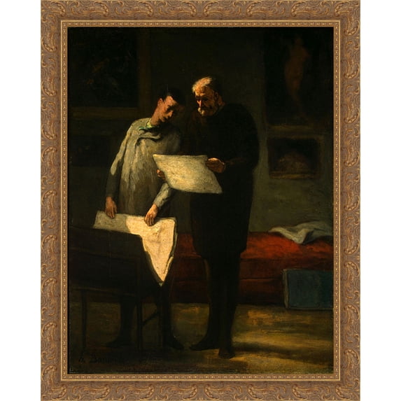 Advice to a Young Artist 28x34 Large Gold Ornate Wood Framed Canvas Art by Honore Daumier
