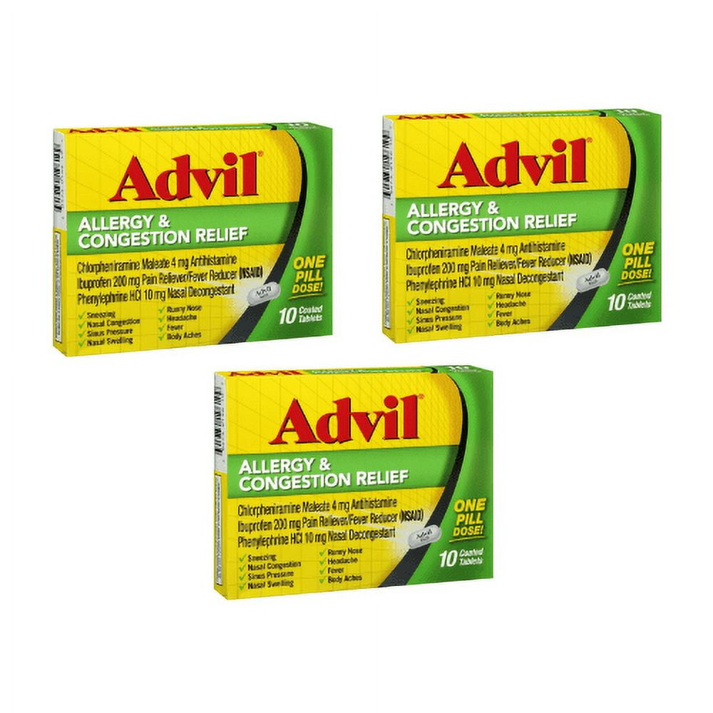 Advil Allergy & Congestion Relief Tablets 10 ea (3pack) - Walmart.com