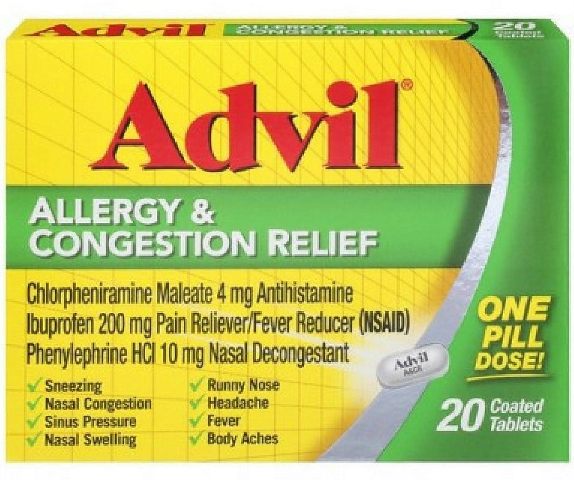 Pfizer Advil Allergy &amp; Congestion Relief Tablets, 20 Tablets per box ...