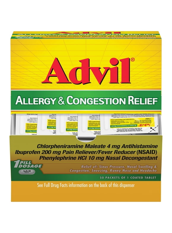 Advil Allergy and Congestion Relief Pills Pain and Fever Reducer Medicine Tablets, 50 Count