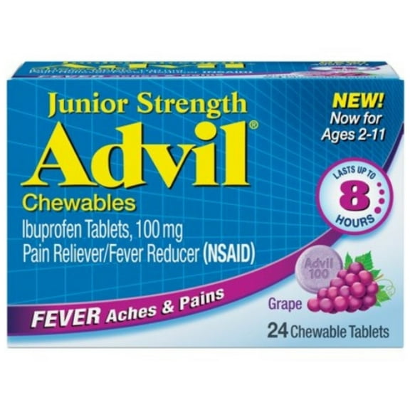 Advil Chewable Tablets Junior Strength 100 mg, Grape 24 ea (Pack of 2)