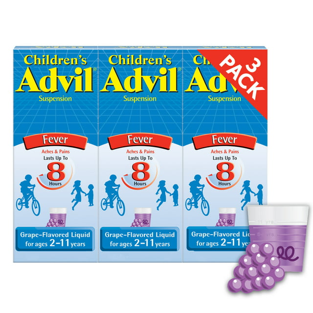 Advil Children's Fever Reducer/Pain Reliever, 100Mg Ibuprofen (Grape Flavor Oral Suspension, 4 Fl. Oz. Bottle, Pack of 3)