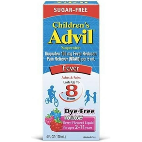 Advil Children's Suspension Sugar Free, Dye Free, Berry 4 oz (Pack of 4)