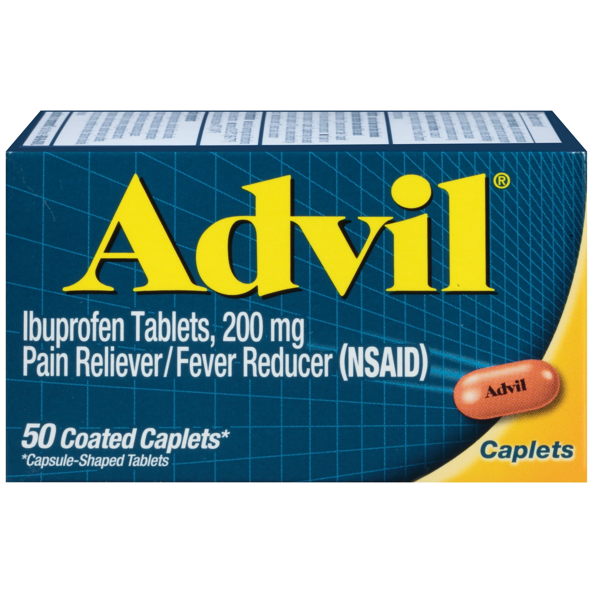 Advil Coated Caplets Pain Reliever and Fever Reducer, Ibuprofen 200Mg, 50 Count, Fast-Acting Formula for Headache Relief, Toothache Pain Relief and Arthritis Pain Relief
