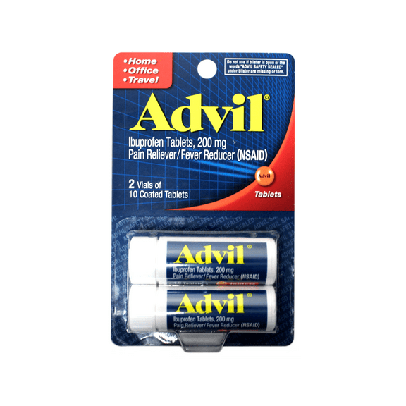 Advil Coated Tablets Pain Reliever and Fever Reducer, Ibuprofen 200mg, 2 x 10 Count Vial Pocket Packs