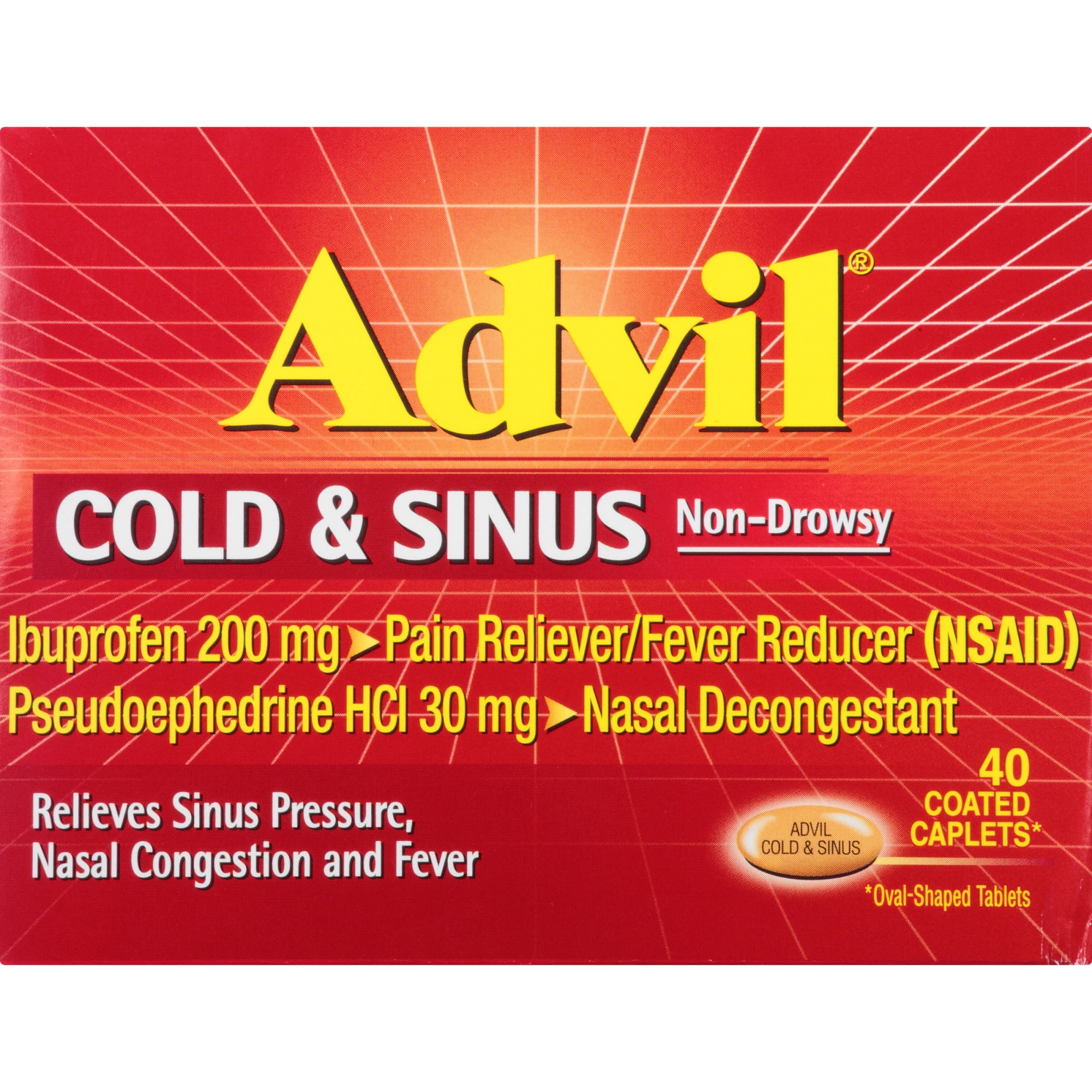 Advil Cold and Sinus Relief, Cold Medicine With Ibuprofen and Pseudoephedrine Hcl - 40 Coated Caplets