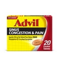 thumbnail image 1 of Advil Sinus Congestion and Pain, Sinus Medicine, Pain Reliever and Fever Reducer With Ibuprofen and Phenylephrine Hcl, Coated Tablets, 20 Count, 1 of 12